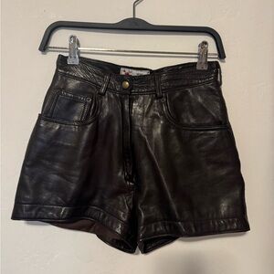 High Waist Brown Leather Shorts